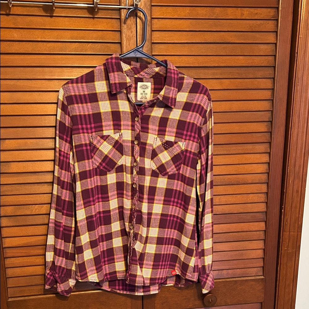 Dickies Women's Plaid Button-Down Shirt - Red and Yellow